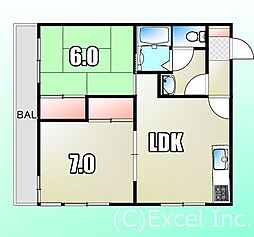 JR八高線 北八王子駅 徒歩13分の賃貸アパート 4階2LDKの間取り