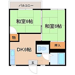 JR中央本線 日野駅 徒歩8分の賃貸アパート 1階2DKの間取り