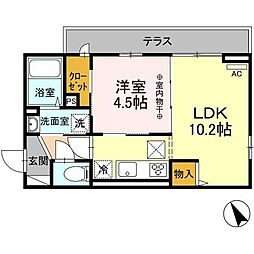 JR相模線 南橋本駅 徒歩11分の賃貸アパート 1階1LDKの間取り