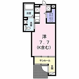 京王線 平山城址公園駅 徒歩3分の賃貸アパート 1階ワンルームの間取り
