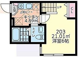 JR横浜線 相模原駅 徒歩9分の賃貸アパート 2階1Kの間取り