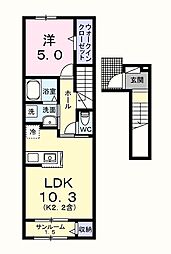 JR青梅線 福生駅 徒歩8分の賃貸アパート 2階1LDKの間取り