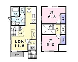 JR横浜線 八王子みなみ野駅 徒歩18分の賃貸テラスハウス 2LDKの間取り
