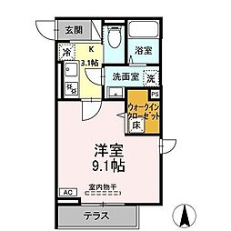 Dスクエア乞田 1Kの間取図画像