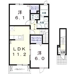 コットンローズ壱番館 2LDKの間取図画像