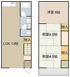 京阪本線 西三荘駅 徒歩9分の賃貸テラスハウス 1階3LDKの間取り