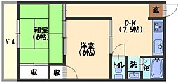 ヒロミツイースト 2DKの間取図画像