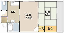レジデンスパール 1階2DKの間取り
