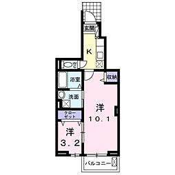 メゾン太陽 1階2Kの間取り