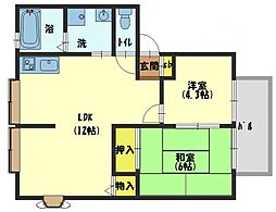 ルミエール(堀溝)E 2階2LDKの間取り