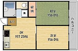 GM藤田町EAST 2DKの間取図画像