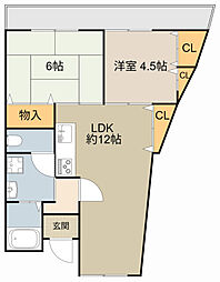 ニューハイツ香里園 2LDKの間取図画像