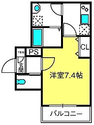 ジーメゾン島町イゾラ 2階1Kの間取り