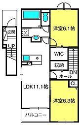 ヴァロア　II 2階2LDKの間取り