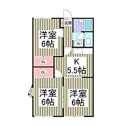 グランハイム稲葉B 1階3Kの間取り