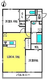 グリーンレジデンス葉月 2階2LDKの間取り