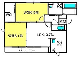 プルミエール大宮七里A 2LDKの間取図画像