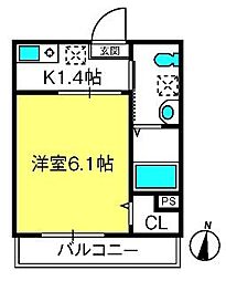 グランヴィラ七里 1Kの間取図画像