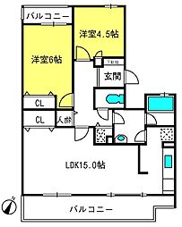 セレーノ大宮D棟 2LDKの間取図画像