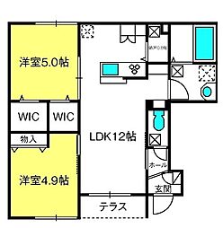 ジョウエイ外原B棟 2LDKの間取図画像