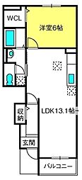 メゾンドソレイユB 1LDKの間取図画像