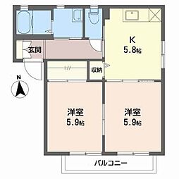 アクアビレッジ 2DKの間取図画像