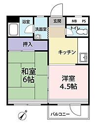 白鳥マンション 2Kの間取図画像