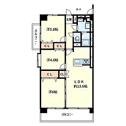 スカイパル鳩ヶ谷本町 3LDKの間取図画像