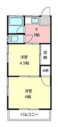 第3白雪荘 2DKの間取図画像