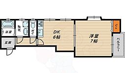 ツリガネハイツ 3階1DKの間取り