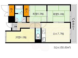 サンハイム今福 2階3DKの間取り
