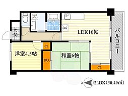 エクセル・ラ・ヴェール 2階2LDKの間取り