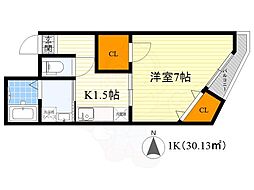 コーポエビス 3階1Kの間取り
