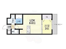 AILE東中浜 3階1LDKの間取り