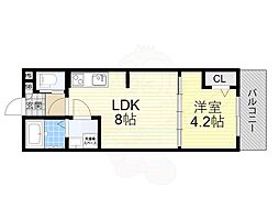 ALEGRIA鶴見区今津 2階1LDKの間取り