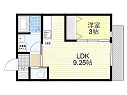 ル・レーヴ今津サウス 3階1LDKの間取り