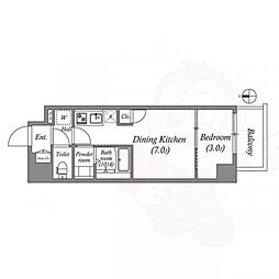 Artiza京橋WEST 3階1DKの間取り