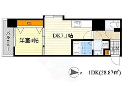 W.O.B.KYOBASHI 7階1DKの間取り