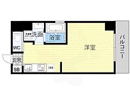 JR東西線 大阪城北詰駅 徒歩2分の賃貸マンション 5階ワンルームの間取り