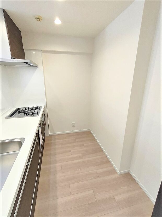 キッチンの背面にもしっかりと空間を確保しており、冷蔵庫や食器棚の配置にも困りません。