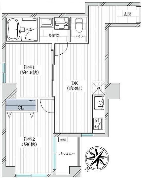 専有面積４１．７０平米の２ＤＫタイプ。室内は新規フルリノベーション済です。５階の南西向き住戸です。