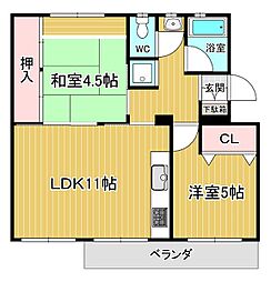 箕面如意谷住宅5棟 2LDKの間取図画像