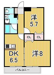 アステリア 2DKの間取図画像