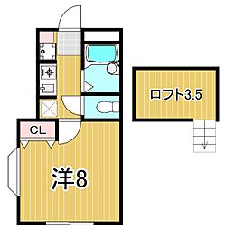コーポ山本II 2階1Kの間取り