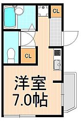 プランタン六町 2階ワンルームの間取り