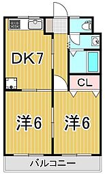 綾瀬グリーンハイツ 1階2DKの間取り