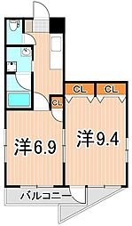 パレスマーメイド 2階1Kの間取り