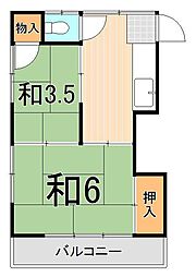 第3西亀荘 2階2Kの間取り