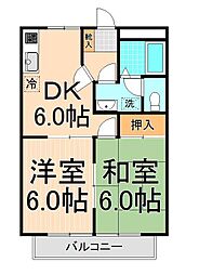 ボナール 3階2DKの間取り