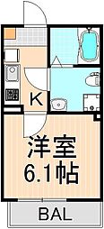 AJ六町 1Kの間取図画像